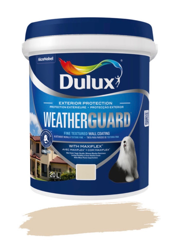 Dulux Weatherguard Fine Textured Paint Beige Sand 20 L – Exterior Wall Coating with Maxiflex for Crack Resistance and Weatherproof Protection