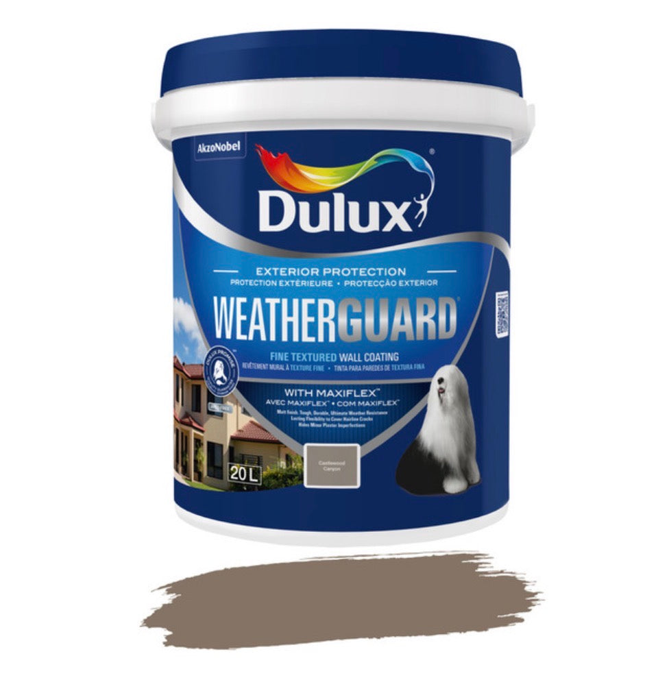 Dulux Weatherguard Fine Textured Paint Castlewood Canyon 20 L – Exterior Wall Coating with Maxiflex for Crack Resistance and Weatherproof Protection
