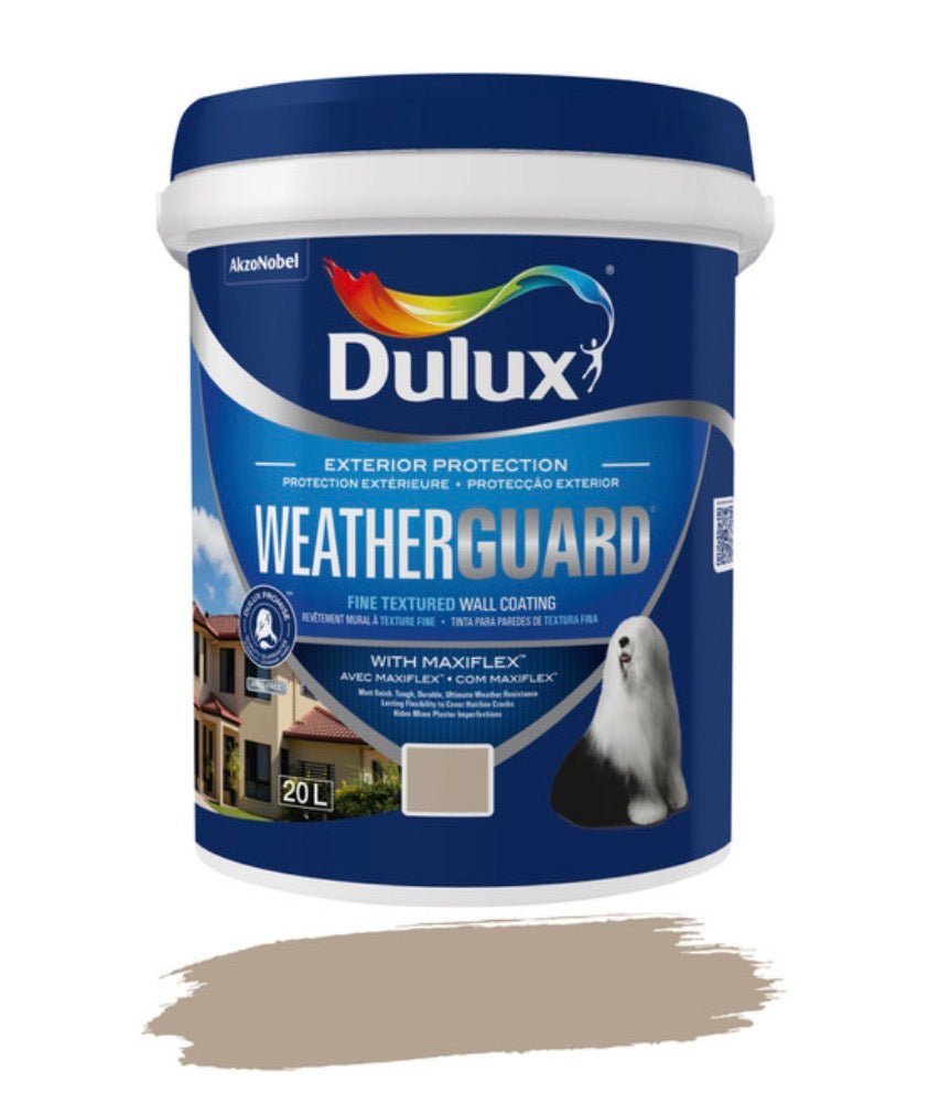 Dulux Weatherguard Fine Textured Paint Nightingale Grey 20 L – Exterior Wall Coating with Maxiflex for Crack Resistance and Weatherproof Protection