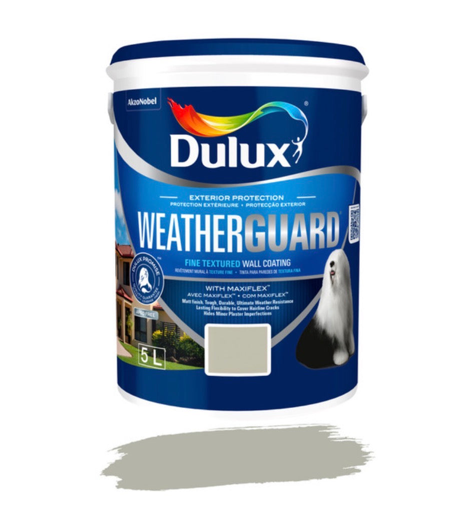 Dulux Weatherguard Fine Textured Paint Berg Cloud 20 L – Exterior Wall Coating with Maxiflex for Crack Resistance and Weatherproof Protection