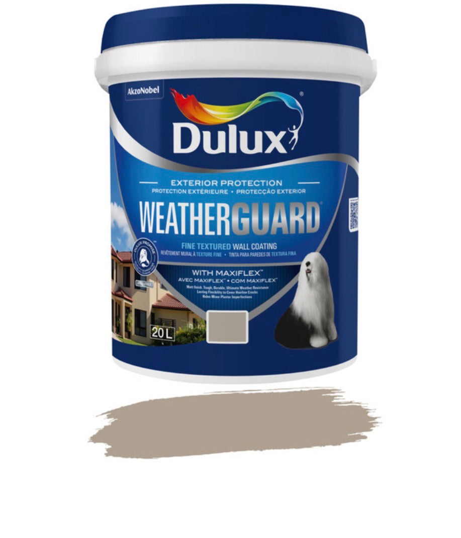 Dulux Weatherguard Fine Textured Paint Karoo Land 20 L – Exterior Wall Coating with Maxiflex for Crack Resistance and Weatherproof Protection