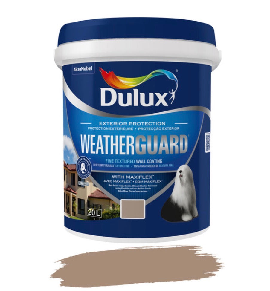 Dulux Weatherguard Fine Textured Paint Pheasant Feather 20 L – Exterior Wall Coating with Maxiflex for Crack Resistance and Weatherproof Protection
