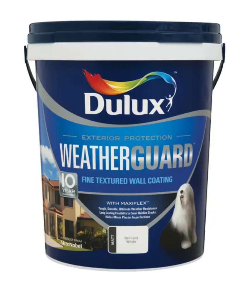 Dulux Weatherguard Fine Textured Paint Grey Wind 20 L – Exterior Wall Coating with Maxiflex for Crack Resistance and Weatherproof Protection